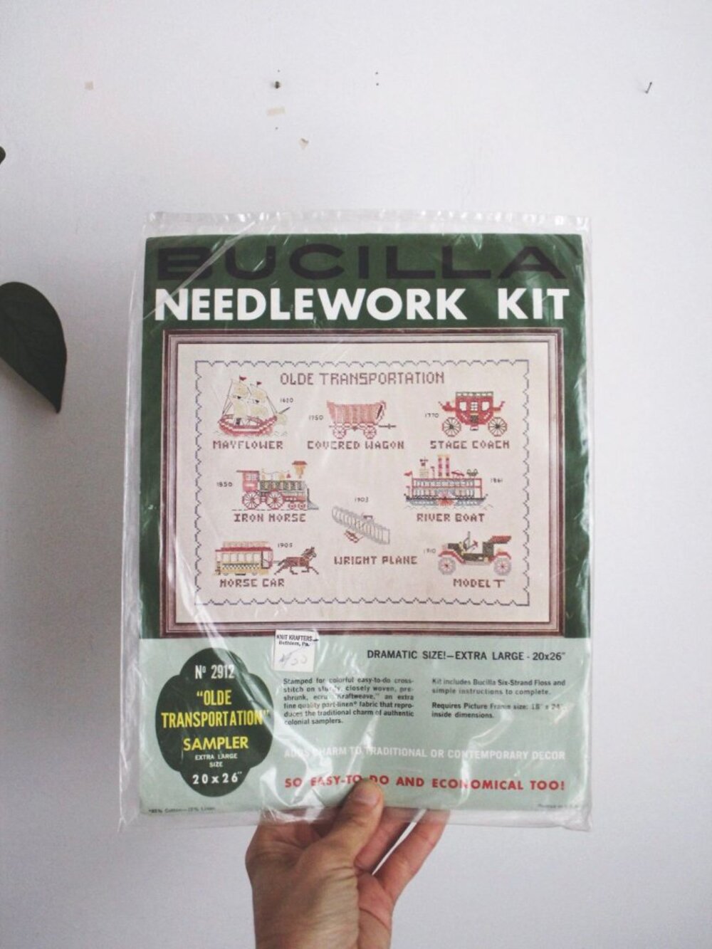 Vintage Bucilla Needlework Kit No. 2912 Olde Transportation Cross-Stitch Sampler